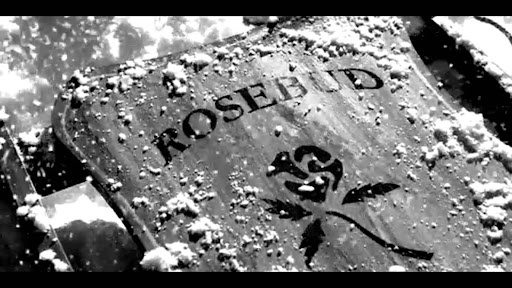 snowy sled with ROSEBUD painted; Citizen Kane