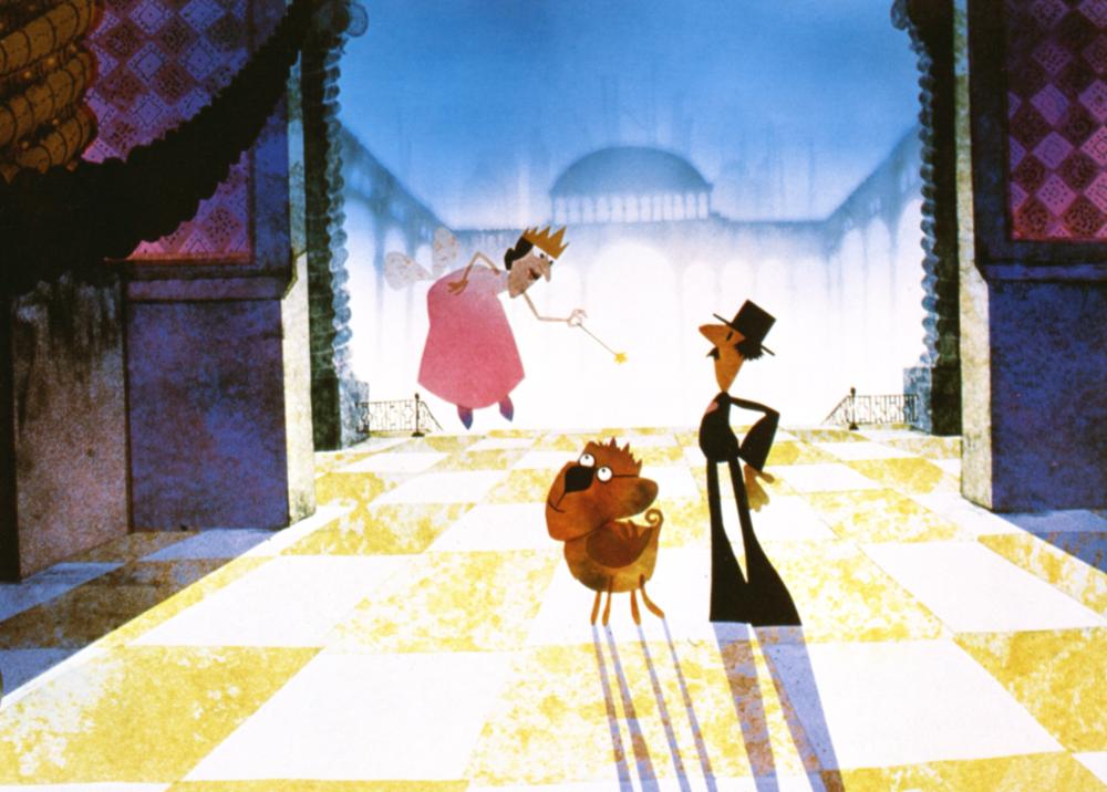 pink fairy and strange animal and man in black hat; Twice Upon a Time